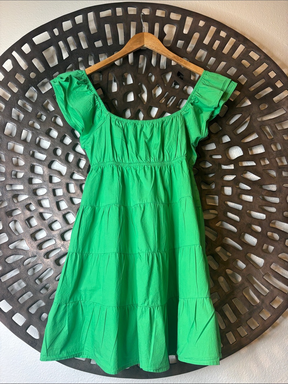 💚 Baevely Tiered Babydoll Mini Dress Women’s Large Green Sleeveless Flowy 💚 - Picture 5 of 10